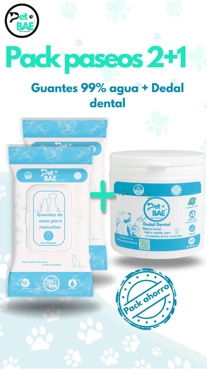 Pack Paseos 2+1 — 2 Guantes+ 1 Barril Dental Guantes | Pet BAE