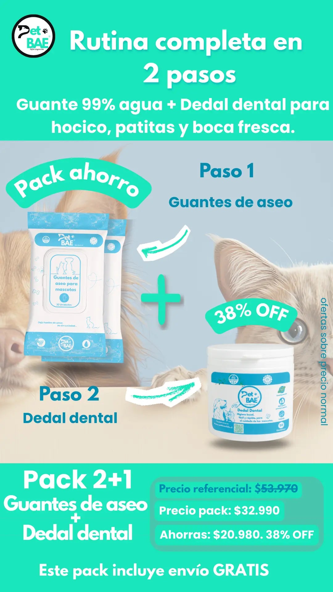 Pack Paseos 2+1 — 2 Guantes+ 1 Barril Dental Guantes | Pet BAE