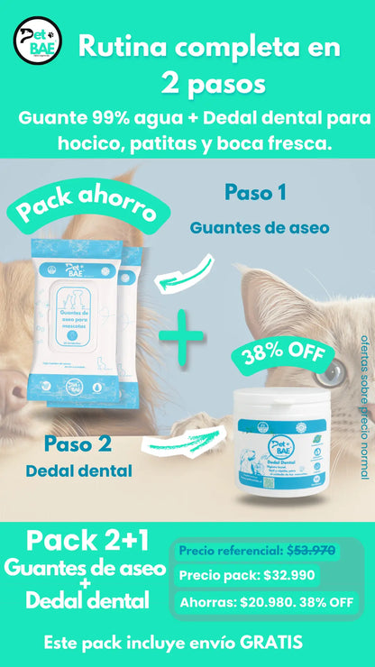 Pack Paseos 2+1 — 2 Guantes+ 1 Barril Dental Guantes | Pet BAE