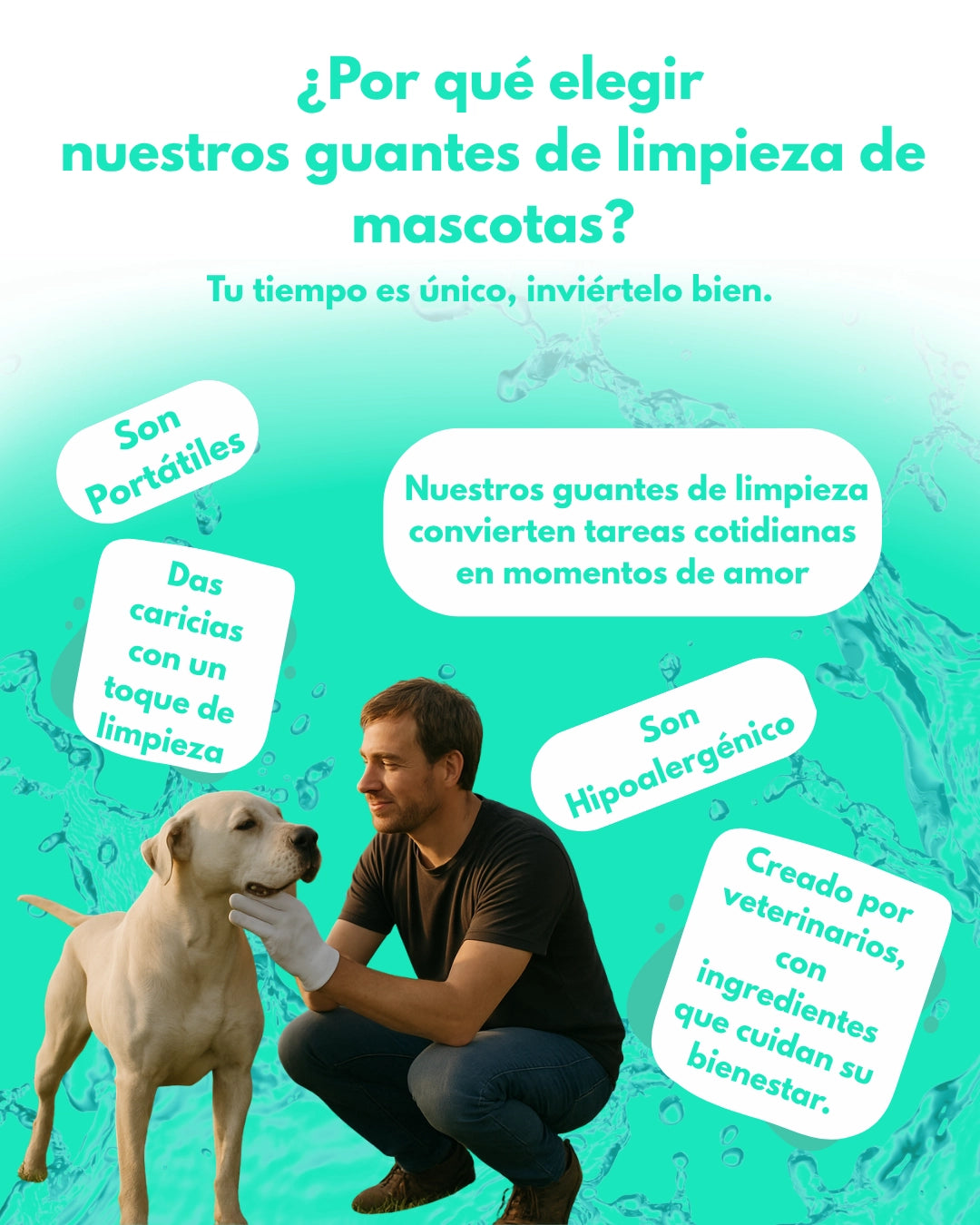 Uso de guantes Pet BAE para limpiar patas de perro