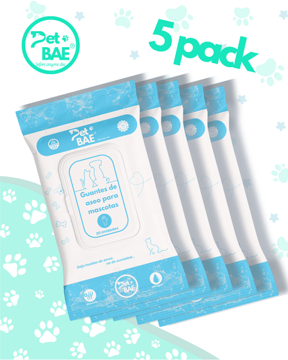 Guantes desechables 99% agua 100 unidades Pet BAE para perros y gatos higiene mascotas pet glove wipe