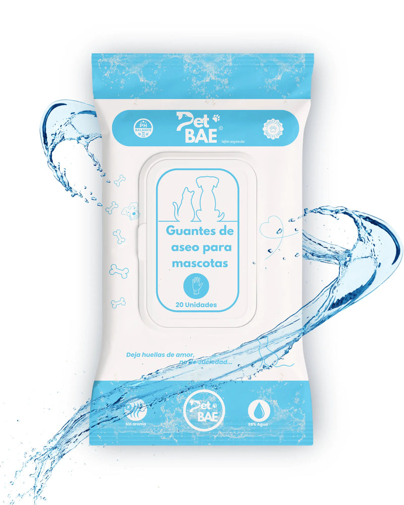 Guantes húmedos desechables Pet BAE para limpiar perros y gatos — 99% agua sin perfume