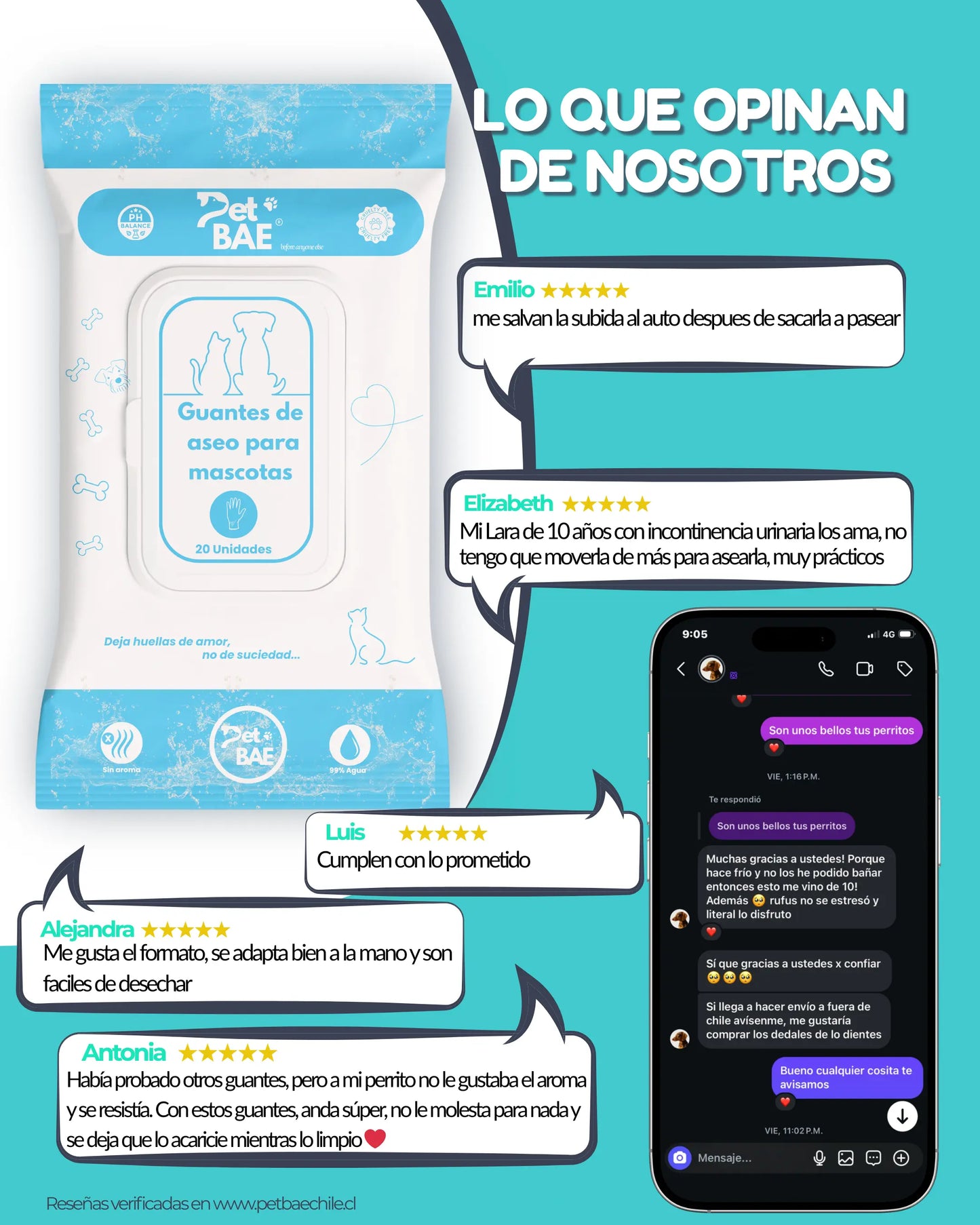 Guantes húmedos desechables para perros y gatos