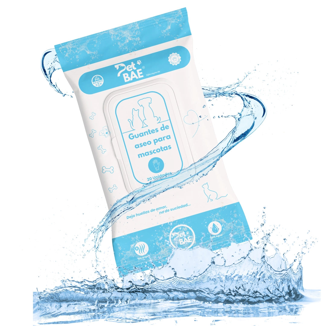 Guantes hipoalergénicos 99% agua 20 unidades Pet BAE pet glove wipe