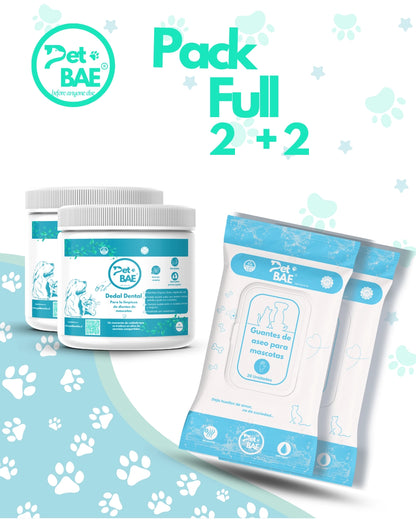 Pack Full: 2 barriles dentales + 2 guantes Pet BAE para perros y gatos
higiene mascotas dental wipes pet glove wipe